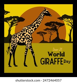 World Giraffe Day. June 21. Holiday concept. Template for background, banner, card, poster with text inscription. Vector illustration