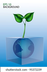 world in glass cube with leave eps 10