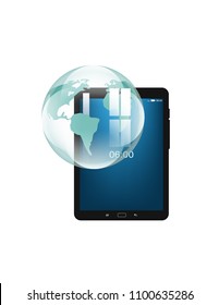 World glass over a tablet icon