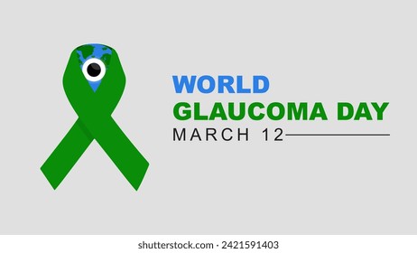 World glaucoma day is celebrated every year on March 12. Poster banner greeting design with ribbon and eyes. Vector illustration