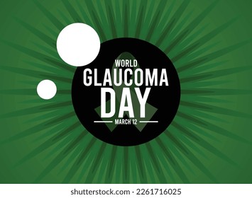 World Glaucoma Day. March 12. Green eye ball background. Green ribbon. Gradient. Poster, banner, card, background.
