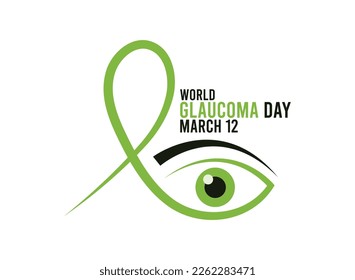 World Glaucoma Day. March 12. Vector line of green ribbon with eyeball. Flat design vector. Poster, banner, card, background. Eps 10.