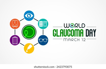 World Glaucoma day is observed every year on March 12, it is a group of eye conditions that damage the optic nerve, the health of which is vital for good vision. Vector illustration