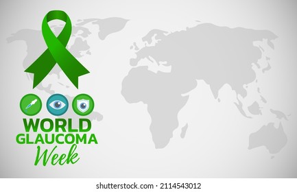 World glaucoma week. Vector banner, poster, flyer, greeting card for social media with text World glaucoma week second full week in march. Illustration with green ribbon, 