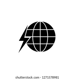 world, global, lightning icon on white background. Can be used for web, logo, mobile app, UI, UX