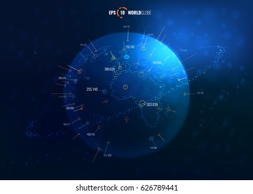 World Globe 3D illuminated With Coordinates. Modern Sci Fi Futuristic Vector illustration Concept. Eps 10