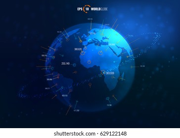 World Globe 3D illuminated With Coordinates. Modern Sci Fi Futuristic Vector illustration Concept. Eps 10