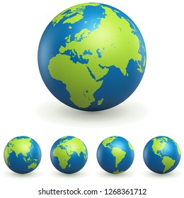 World Globe 3D Signs Set Isolated on White Background. Earth Planet Icons Collection. International Business Design Element. Vector Illustration.