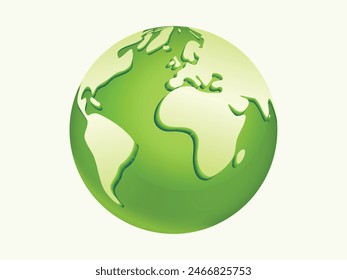 World Globe with Arctic, Atlantic and Indian Ocean Countries. Cartoon Style 3d Green Earth vector illustration on white background. Earth Day or Save Environment Concept. Save Green concept.	