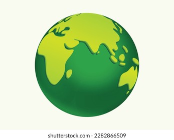 World Globe with Arctic and Indian Ocean Countries. Cartoon Style 3d Green Earth vector illustration on white background. Earth Day or Save Environment Concept. Save Green concept.