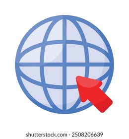 Um mundo globo com seta denotando conceito ícone de navegador, acesso à Internet ou navegação na Web