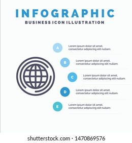 World, Globe, Big, Think Line icon with 5 steps presentation infographics Background. Vector Icon Template background