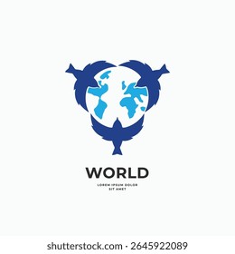 Mundo globo com pássaros logotipo design simples limpo estilo plana símbolo ilustração