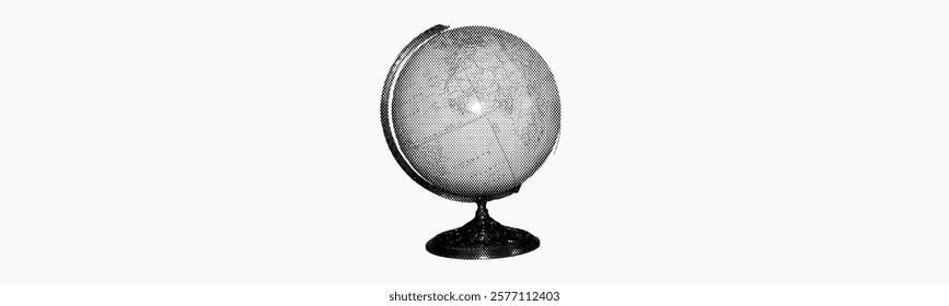 world globe with black stand isolated on white background earth geography retro halftone collage element education travel global business or environmental awareness themes mixed media design