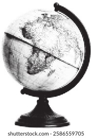 world globe with black stand isolated earth geography retro halftone collage element education travel global business or environmental awareness themes mixed media design