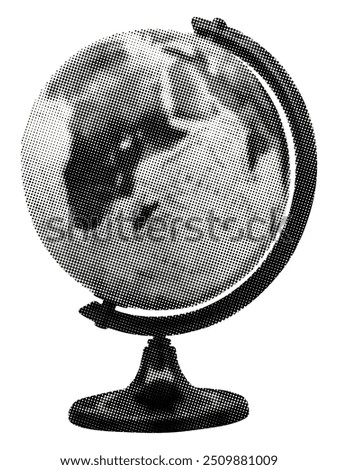 world globe with black stand isolated on white background earth geography retro halftone collage element education travel global business or environmental awareness themes mixed media design