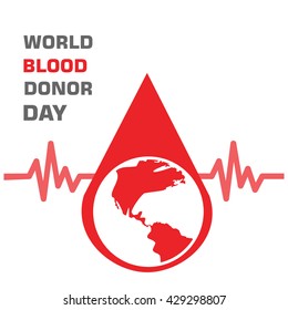 World globe in blood drop ecg in background. 14th June World Blood Donor Day template