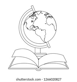 World globe and book open in black and white