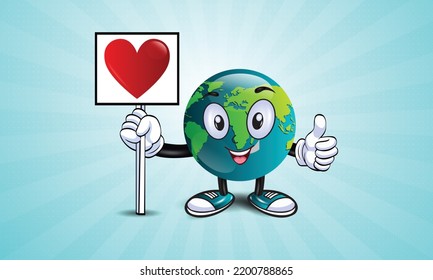 World Globe Cartoon Character Hand mit Board