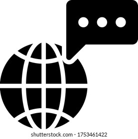 world globe, chat glyph icon isolated on white background 