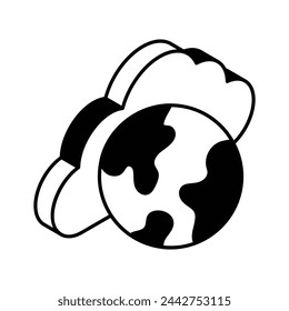 World globe with cloud, isometric icon of global cloud in trendy style