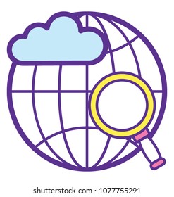 
A world globe with cloud and magnifier concept of cloud based networking
