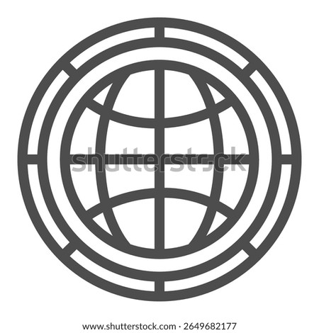 World globe coin line icon, crypto currency concept. Vector graphics. Crypto coin with planet, global exchange sign on white background, outline style icon for mobile or web design
