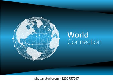 World or globe with connection line and nodes on blue background vector illustration