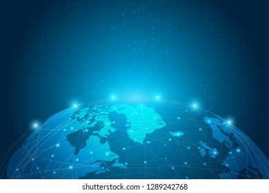 World or globe with connection line and nodes on blue background vector illustration