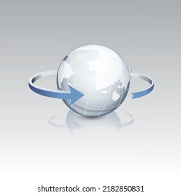 World globe connection network design, World globe with arrows vector, Editable vector illustration