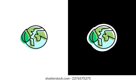 world globe conservation green leaf environmental logo icon sticker