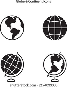 World globe continent glyph icon set. Vector Earth global country map planet line icon. 