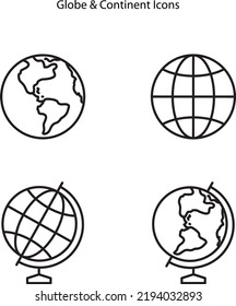 Conjunto de iconos de la línea del continente mundial. Icono de la línea del planeta del mapa del país mundial del vector Earth. 