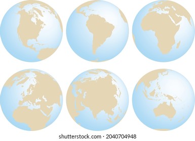 World Globe continents with selectable countries