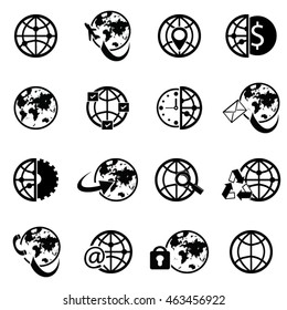World globe earth icon set illustration