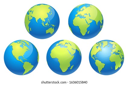 World globe earth map. Vector illustrations.