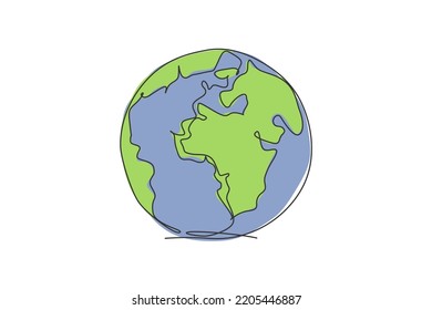 Tierra del mundo. Icono geográfico de mapa global de línea continua única. Un simple doodle de una línea para el concepto de educación. Ilustración vectorial aislada diseño minimalista sobre fondo blanco