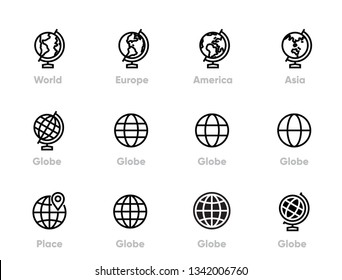 World and Globe Editable Thin Line Icons.