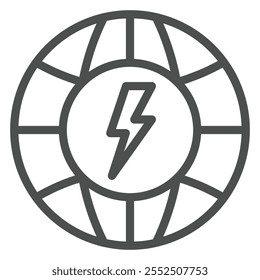 World globe with electricity bubble line icon, energy crysis concept. Vector graphics. Planet electrical problem sign on white background, outline style icon for mobile or web design