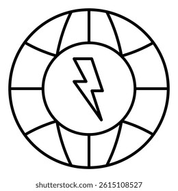 World globe with electricity bubble thin line icon, energy crysis concept. Vector graphics. Planet electrical problem sign on white background, linear style mobile or design