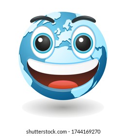 World Globe Emoji Vector art illustration design. Earth Emoticon expression graphic round. Avatar kawaii style.