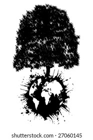 World globe exploding with giant tree