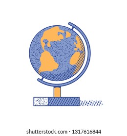 World globe flat hand drawn vector color icon. Education symbol in cute minimalist design. Geography science object. Travel world map. Earth travelling sign. School icon isolated cartoon illustration