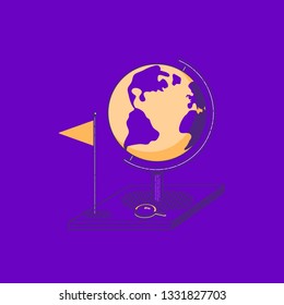 World globe flat hand drawn vector color icon. Education symbol in cute minimalist design. Geography science object. Travel world map. Earth travelling sign. Adventure trip icon cartoon illustration