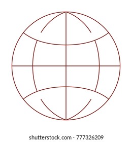 world globe flat icon in dark red contour