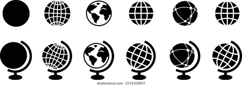 World globe in flat icon set. Vector for apps or website Earth global country map planet Travel internet globe sign symbol isolated on transparent background international communication service