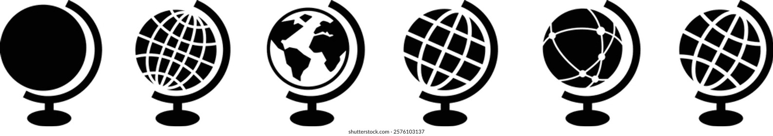 World globe in flat icon set. Vector for apps or website Earth global country map planet Travel internet globe sign symbol isolated on transparent background international communication service