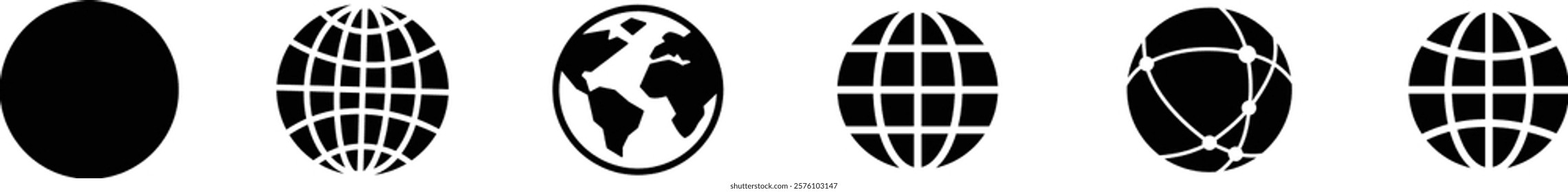 World globe in flat icon set. Vector for apps or website Earth global country map planet Travel internet globe sign symbol isolated on transparent background international communication service