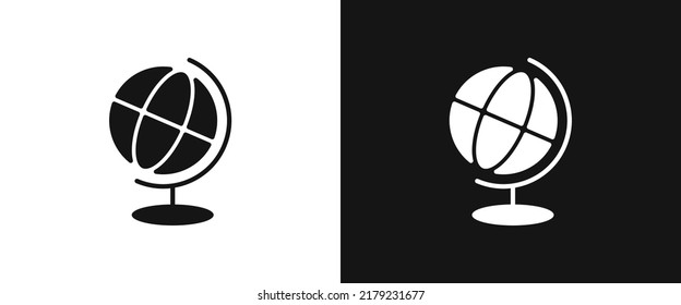 World globe flat icon for web. Simple earth globe sign web icon silhouette with invert color. World globe solid black icon vector design. School globe symbol cartoon clipart. School supplies concept