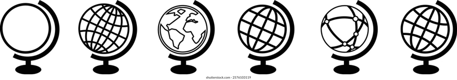 World globe in flat, line icon set. Vector for apps or website Earth global country map planet Travel internet globe sign symbol isolated on transparent background international communication service